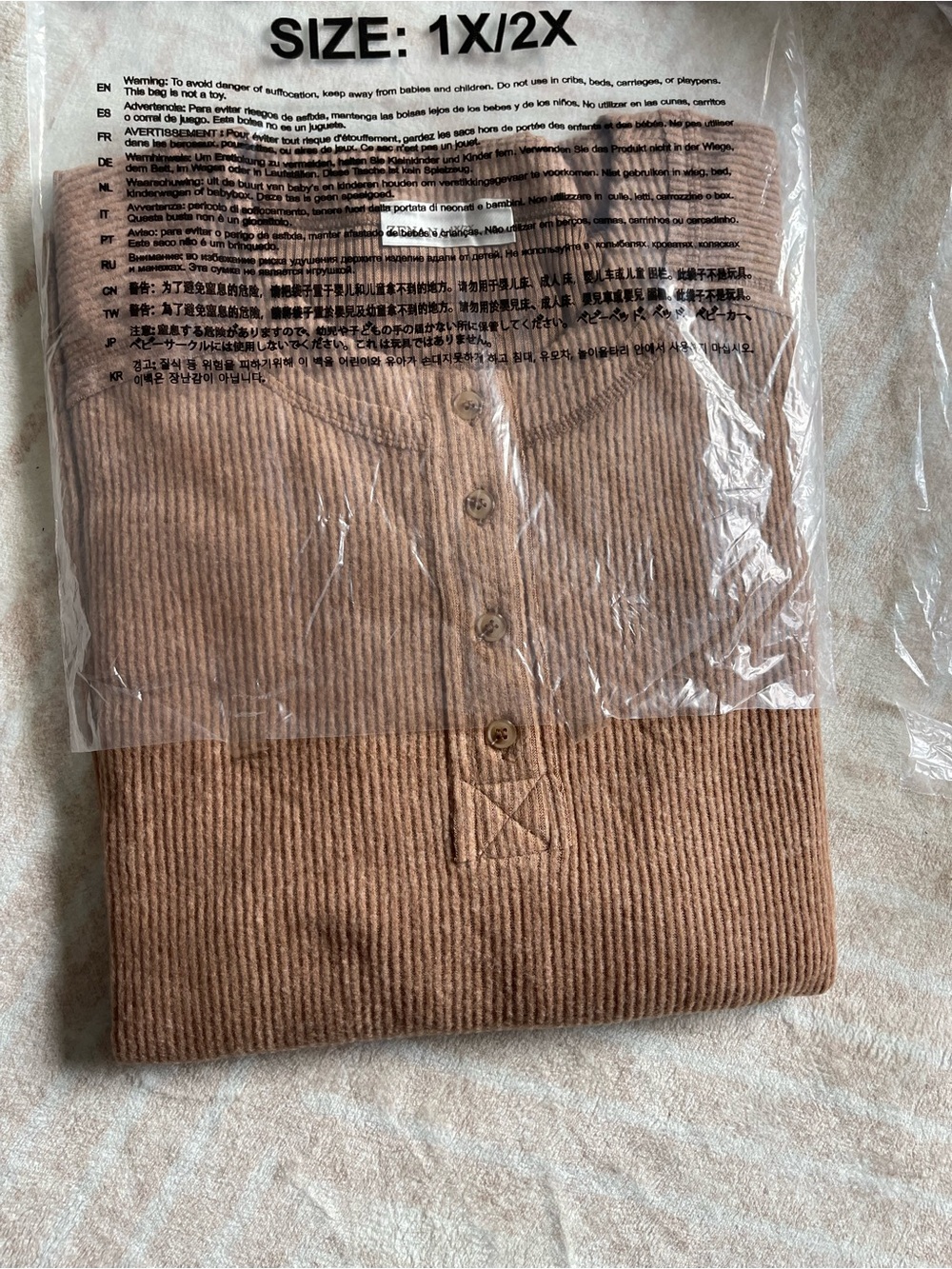 Zenana Hacci Ribbed Henley Pullover – Deep Camel - Picture 3 of 4